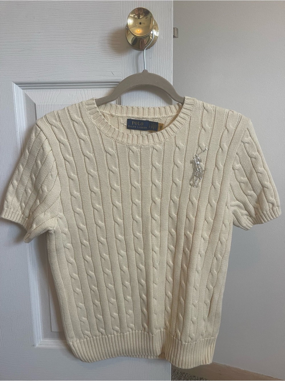 Polo by Ralph Lauren Cream Cable Knit Short-Sleeve Sweater